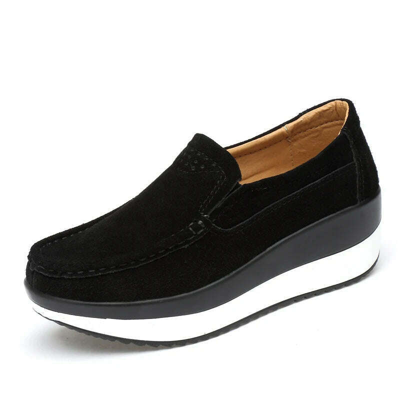 Women Flat Platform Loafers Ladies Elegant Suede Leather Moccasins Shoes Woman Slip On Moccasin Women's Blue Casual Shoes - KIMLUD