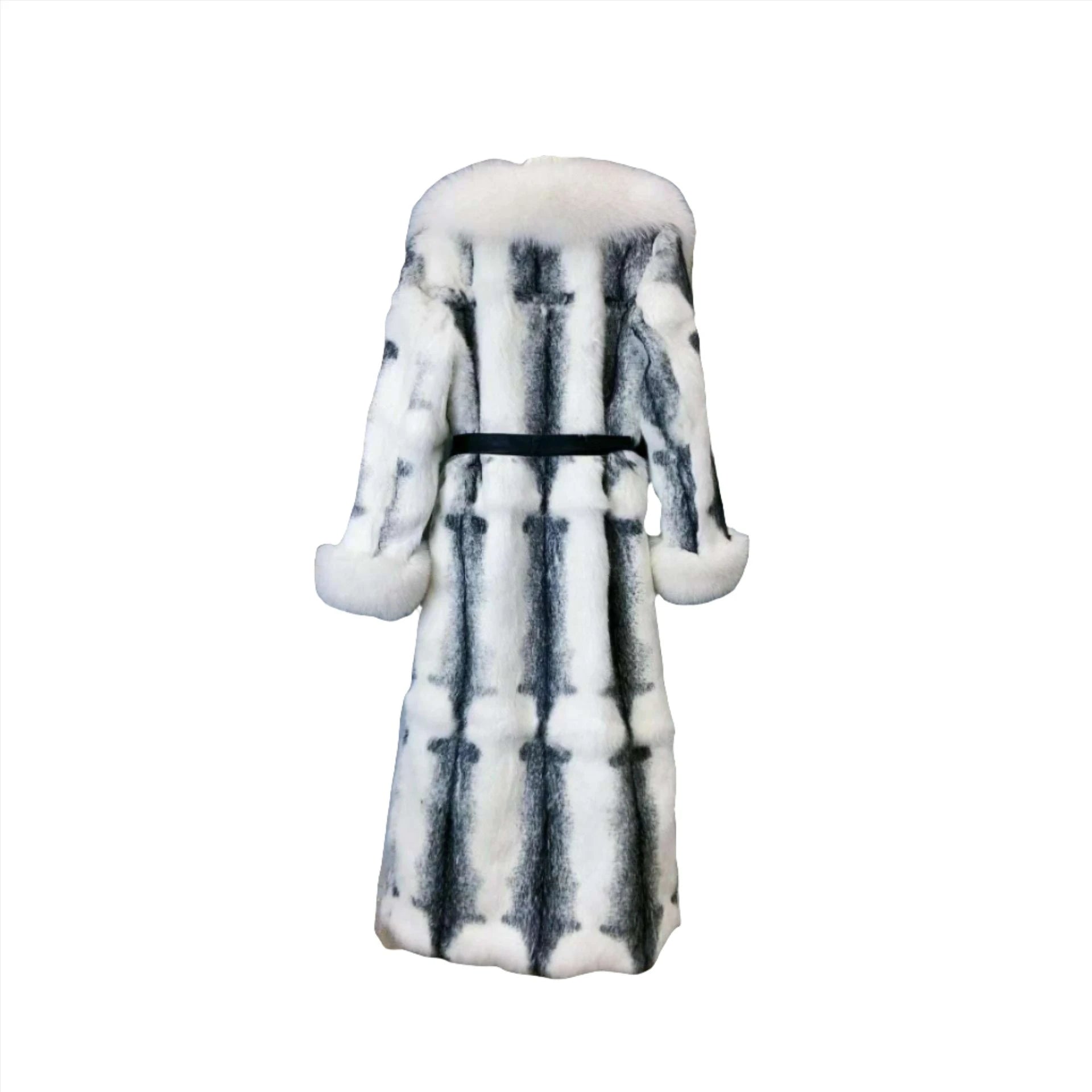 Women Winter Fashion Real Fur Coat X-long Natural Rabbit Fur Jacket With Real Fox Fur Collar Cuffs Winter Jacket Ladies Fur Coat - KIMLUD