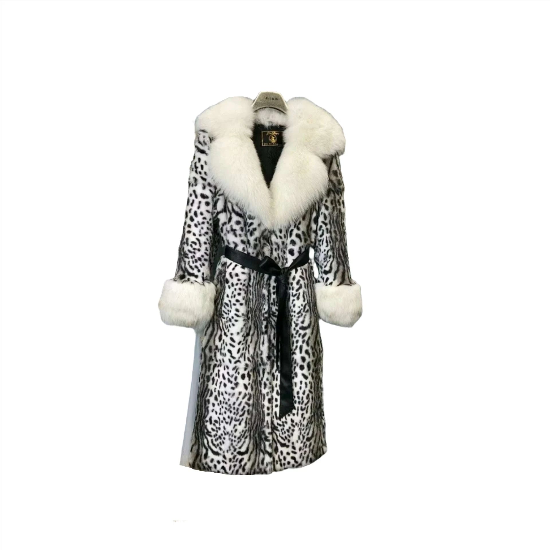 Women Winter Fashion Real Fur Coat X-long Natural Rabbit Fur Jacket With Real Fox Fur Collar Cuffs Winter Jacket Ladies Fur Coat - KIMLUD