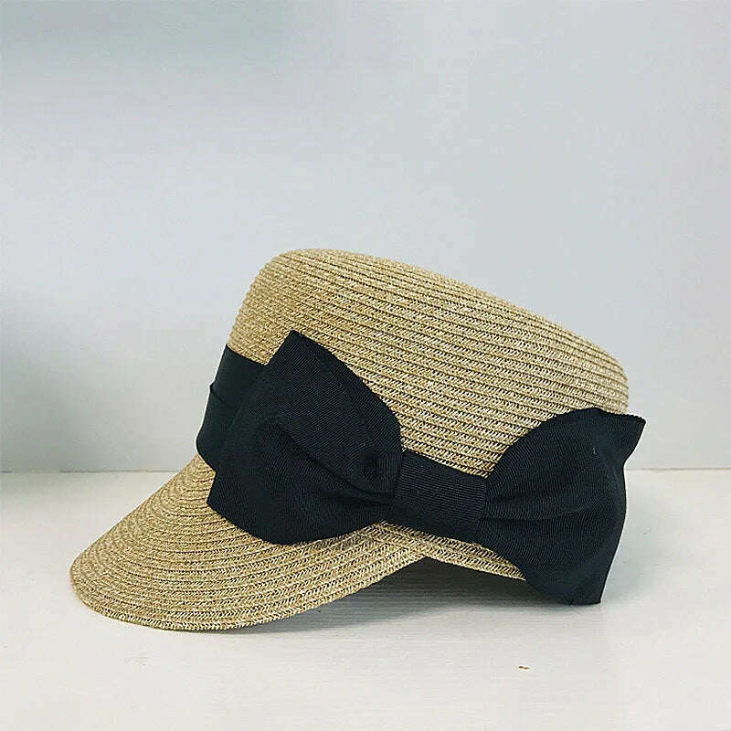 Women's Summer Hat Bow Wide Brim Flat Top Sun Protection Cap Female Sun Hats for Women Sun Visor Beret Hat Beach Hat Straw Hat - KIMLUD