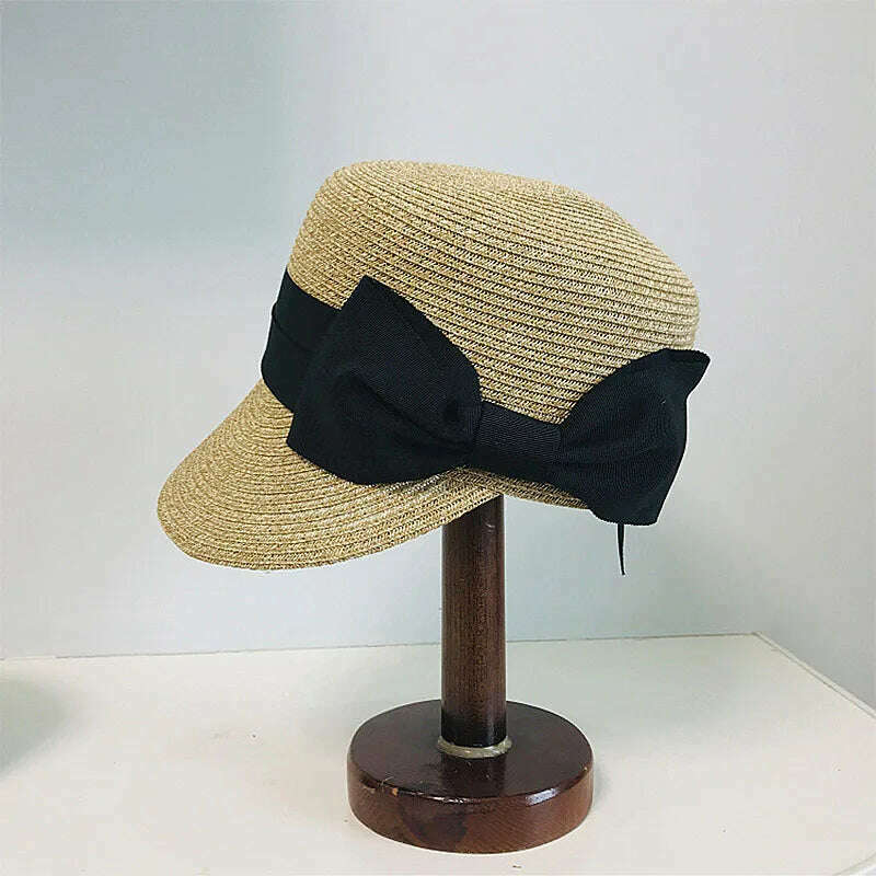Women's Summer Hat Bow Wide Brim Flat Top Sun Protection Cap Female Sun Hats for Women Sun Visor Beret Hat Beach Hat Straw Hat - KIMLUD
