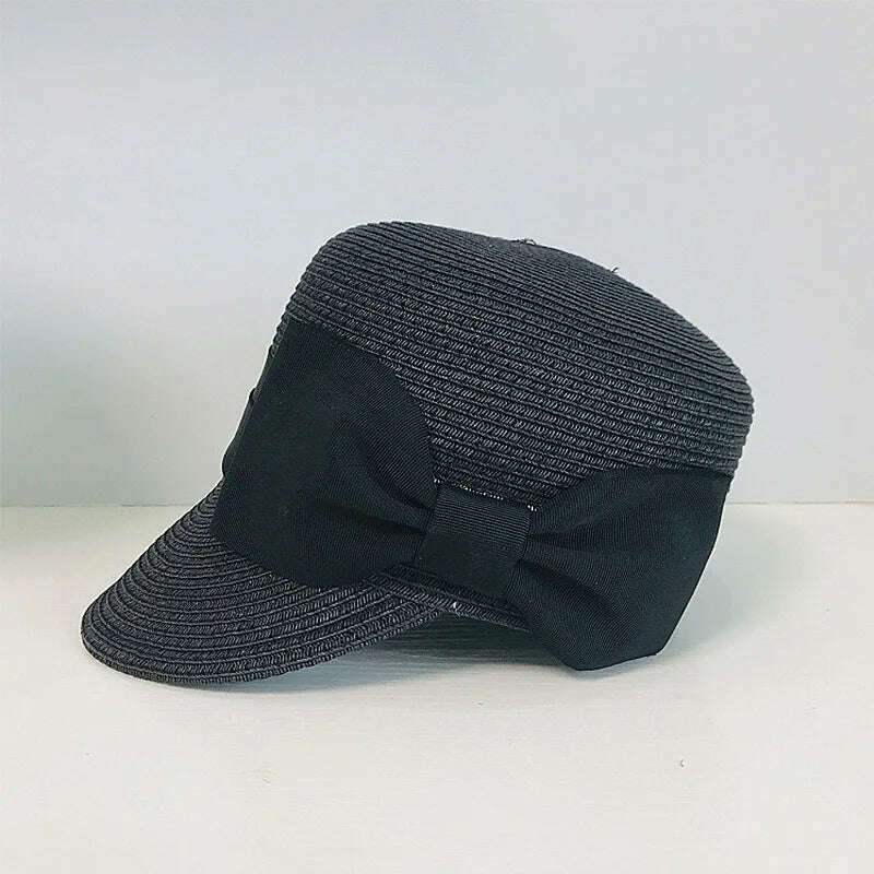 Women's Summer Hat Bow Wide Brim Flat Top Sun Protection Cap Female Sun Hats for Women Sun Visor Beret Hat Beach Hat Straw Hat - KIMLUD