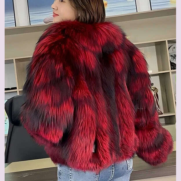 KIMLUD, Women's Fur Real Fox Fur Coat Long Sleeve Luxury Natural Fox Cloth Turn Down Collar, Red / XXL, KIMLUD APPAREL - Womens Clothes
