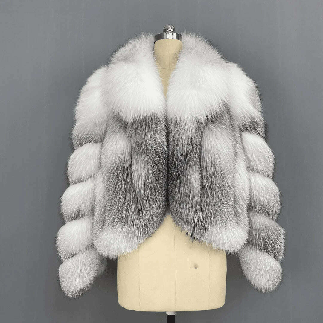 KIMLUD, Women's Fur Real Fox Fur Coat Long Sleeve Luxury Natural Fox Cloth Turn Down Collar, KIMLUD Womens Clothes