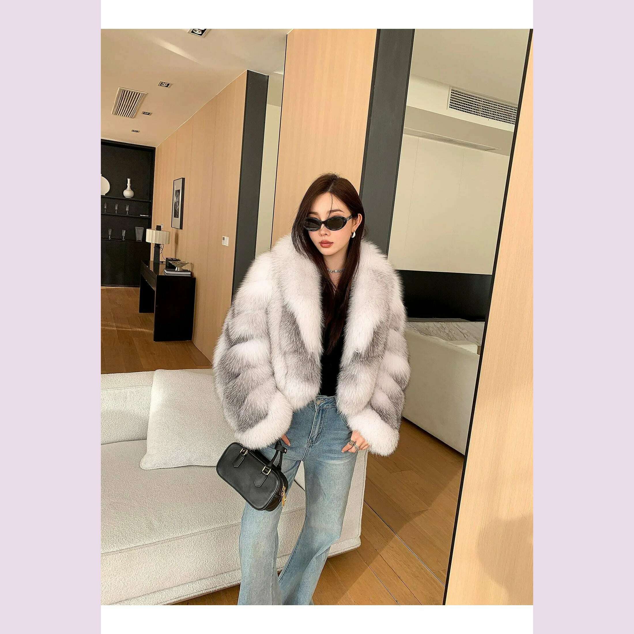 KIMLUD, Women's Fur Real Fox Fur Coat Long Sleeve Luxury Natural Fox Cloth Turn Down Collar, KIMLUD Womens Clothes