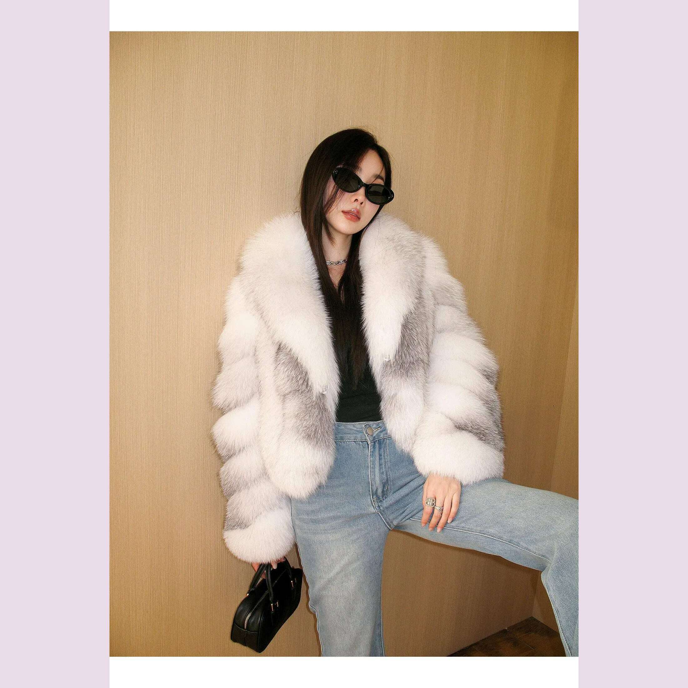 KIMLUD, Women's Fur Real Fox Fur Coat Long Sleeve Luxury Natural Fox Cloth Turn Down Collar, KIMLUD Womens Clothes