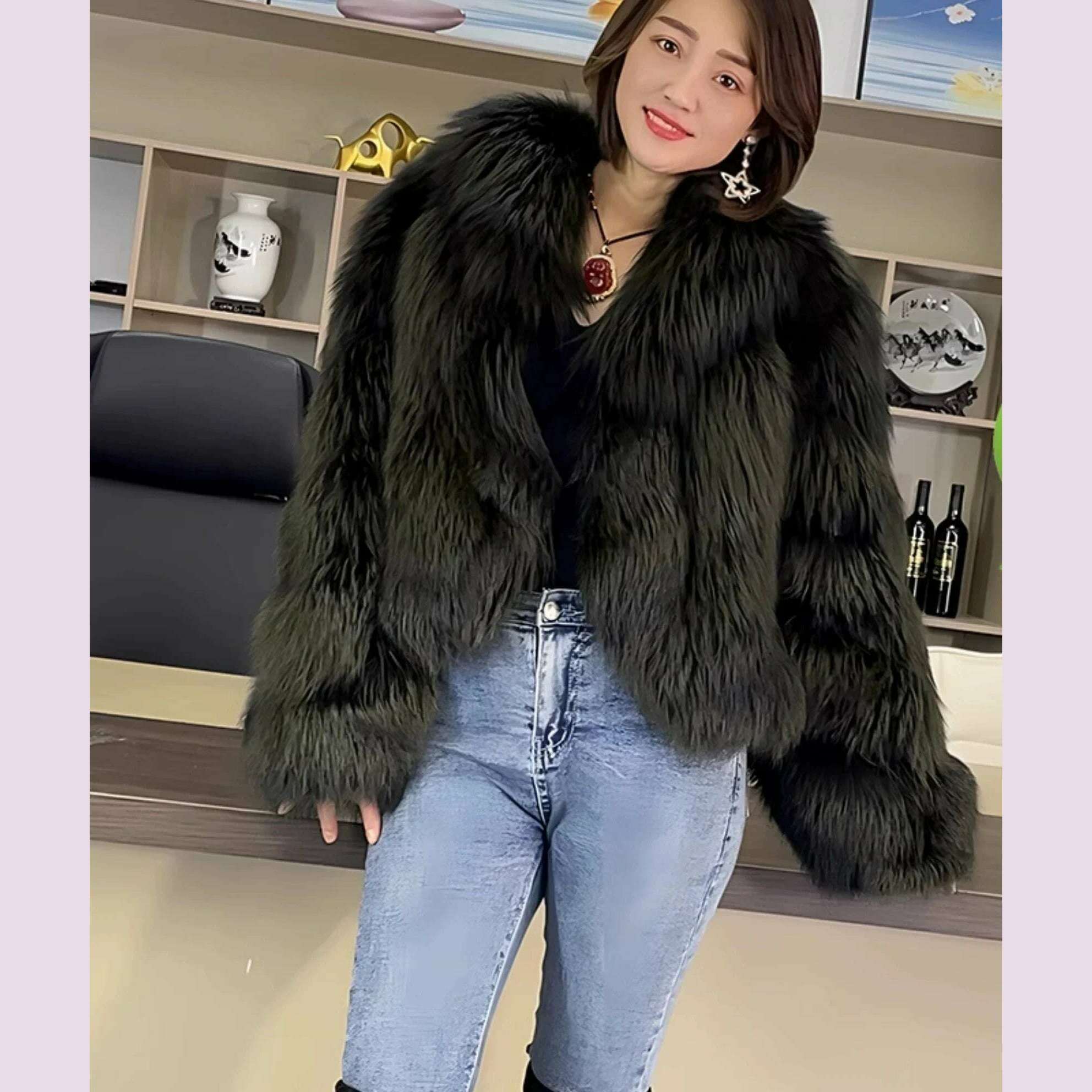 KIMLUD, Women's Fur Real Fox Fur Coat Long Sleeve Luxury Natural Fox Cloth Turn Down Collar, Black / XL, KIMLUD APPAREL - Womens Clothes