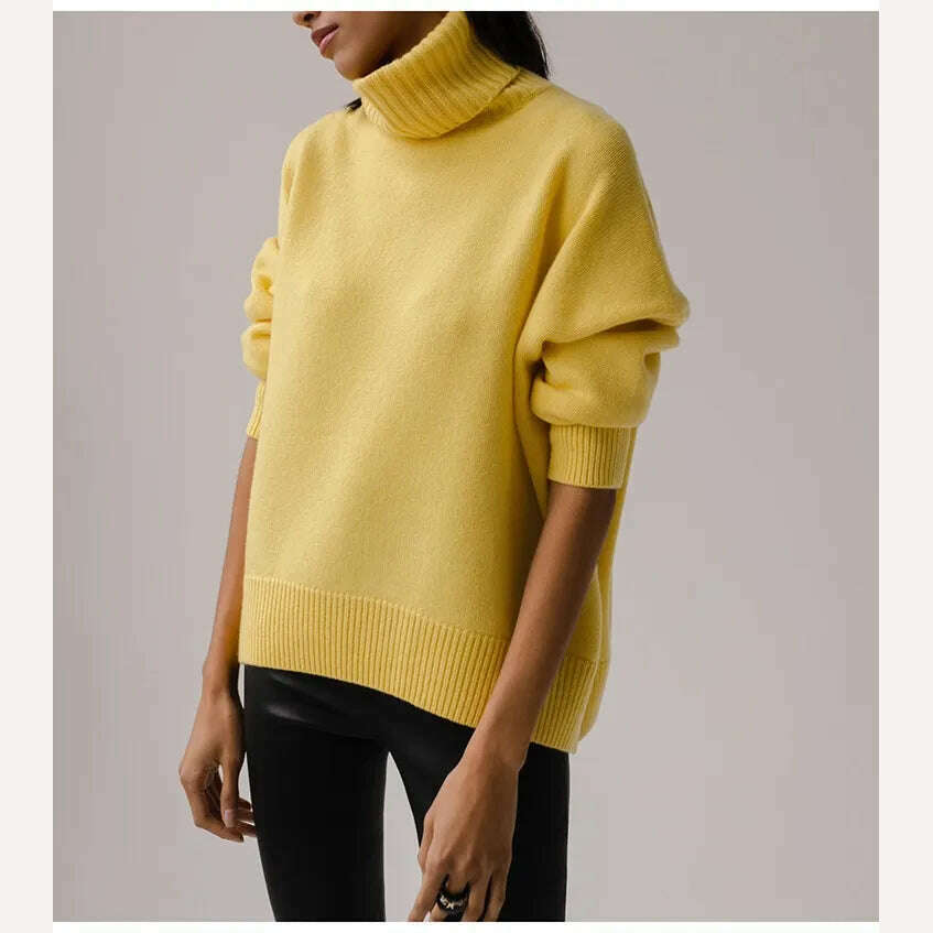 Women's Thick Sweaters Oversize Turtleneck Women Winter Warm White Pullovers Knitted High Neck Oversized Sweater For Women Tops - KIMLUD