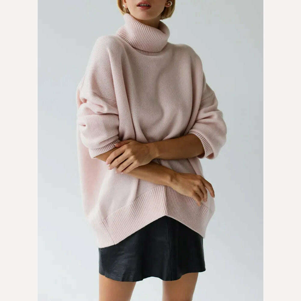 Women's Thick Sweaters Oversize Turtleneck Women Winter Warm White Pullovers Knitted High Neck Oversized Sweater For Women Tops - KIMLUD