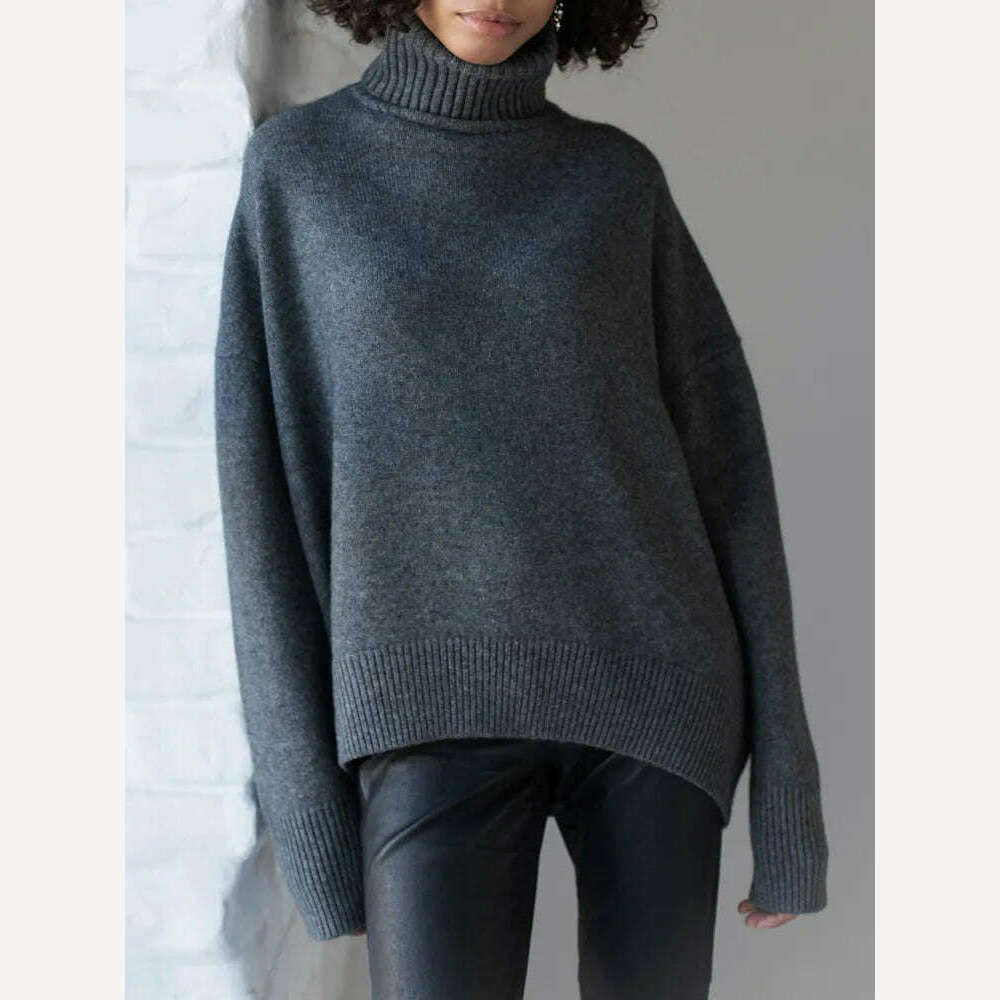 Women's Thick Sweaters Oversize Turtleneck Women Winter Warm White Pullovers Knitted High Neck Oversized Sweater For Women Tops - KIMLUD