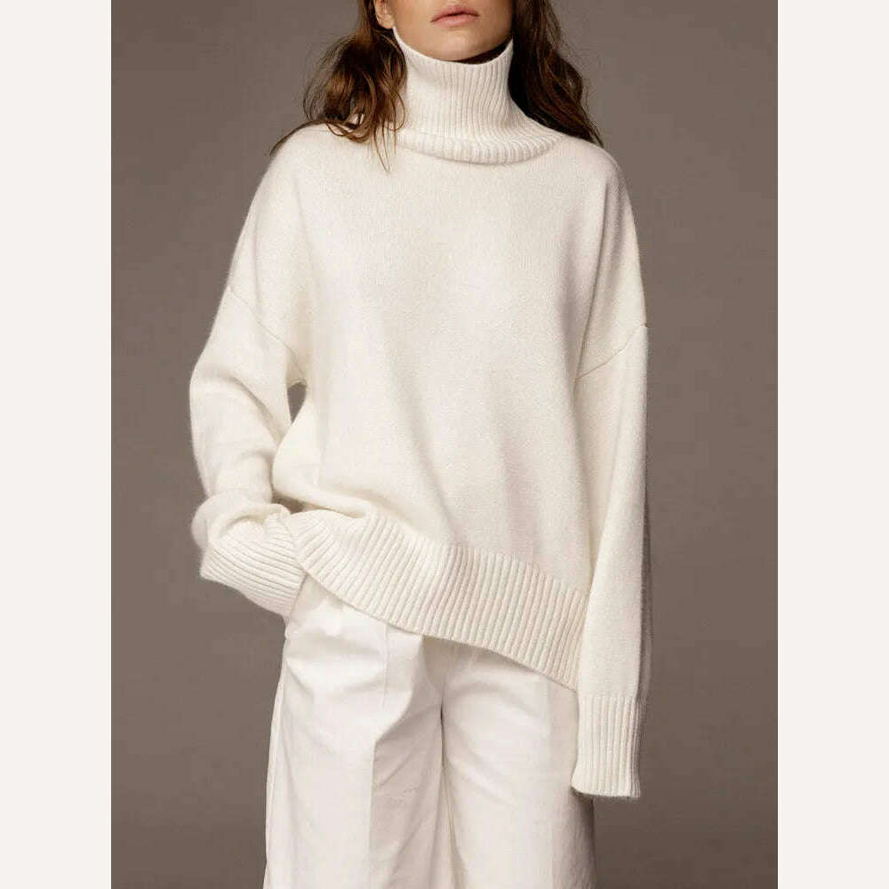 Women's Thick Sweaters Oversize Turtleneck Women Winter Warm White Pullovers Knitted High Neck Oversized Sweater For Women Tops - KIMLUD