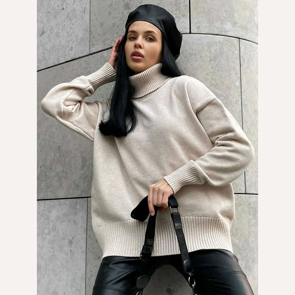 Women's Thick Sweaters Oversize Turtleneck Women Winter Warm White Pullovers Knitted High Neck Oversized Sweater For Women Tops - KIMLUD