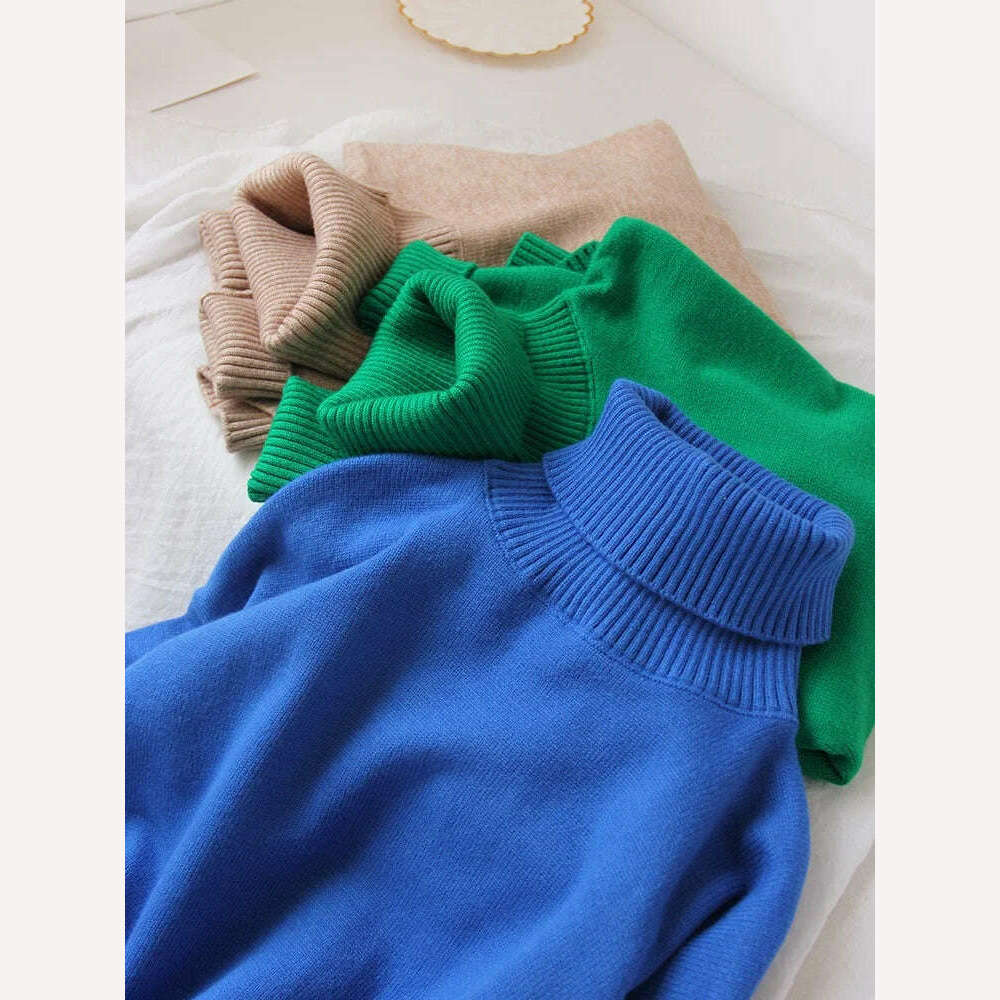 Women's Thick Sweaters Oversize Turtleneck Women Winter Warm White Pullovers Knitted High Neck Oversized Sweater For Women Tops - KIMLUD