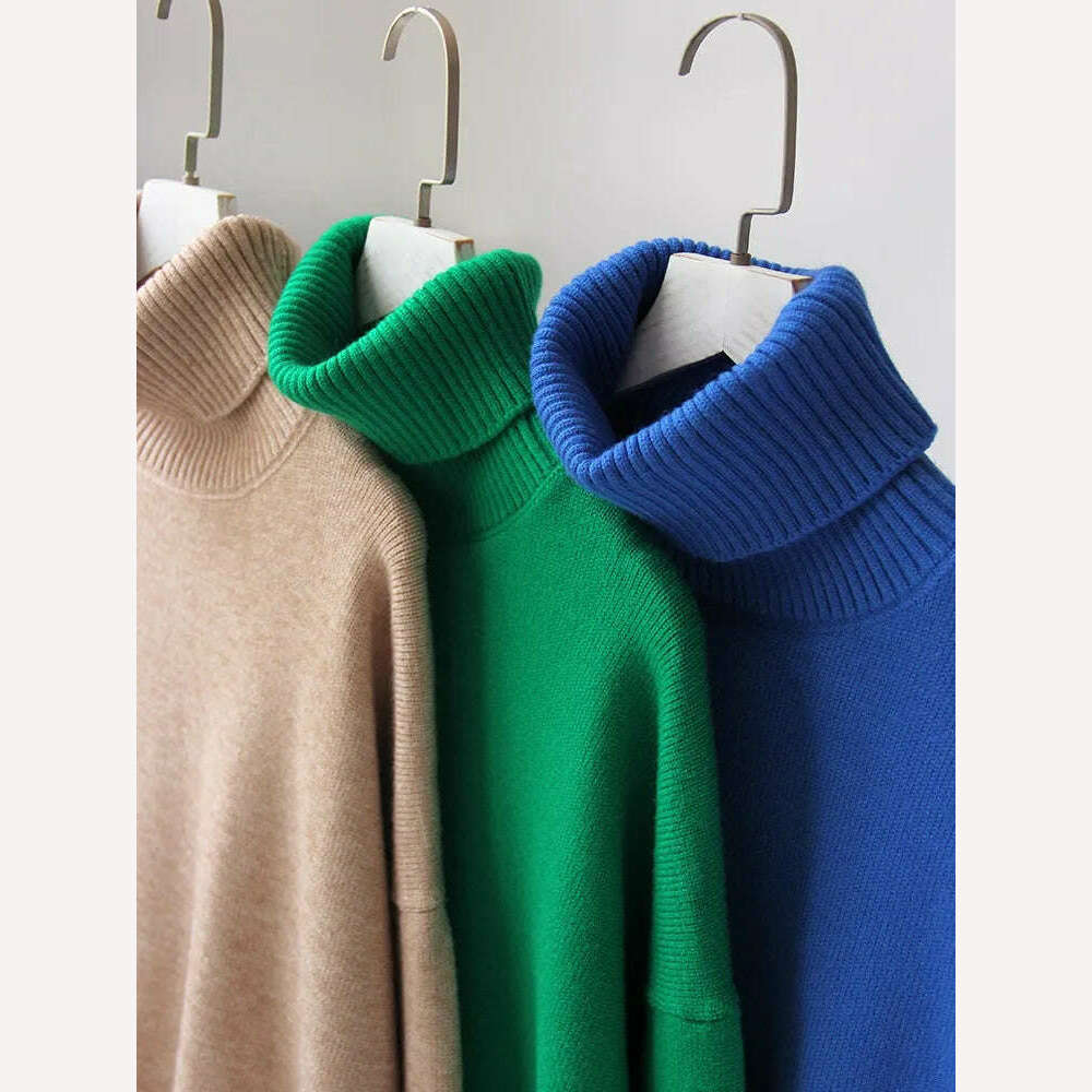 Women's Thick Sweaters Oversize Turtleneck Women Winter Warm White Pullovers Knitted High Neck Oversized Sweater For Women Tops - KIMLUD