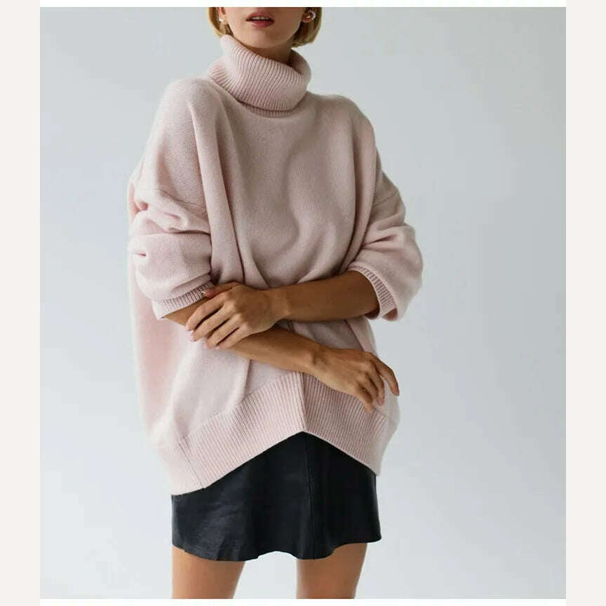 Women's Thick Sweaters Oversize Turtleneck Women Winter Warm White Pullovers Knitted High Neck Oversized Sweater For Women Tops - KIMLUD