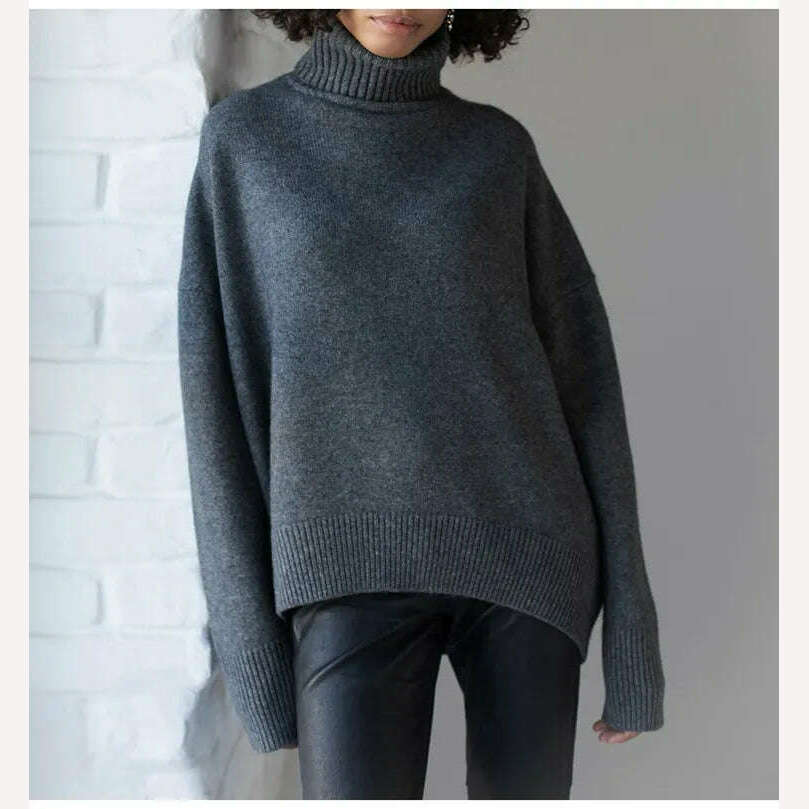 Women's Thick Sweaters Oversize Turtleneck Women Winter Warm White Pullovers Knitted High Neck Oversized Sweater For Women Tops - KIMLUD