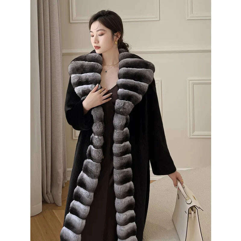 KIMLUD, Women's velvet mink coat long winter warm trench shawl fur coat whole mink, KIMLUD Womens Clothes