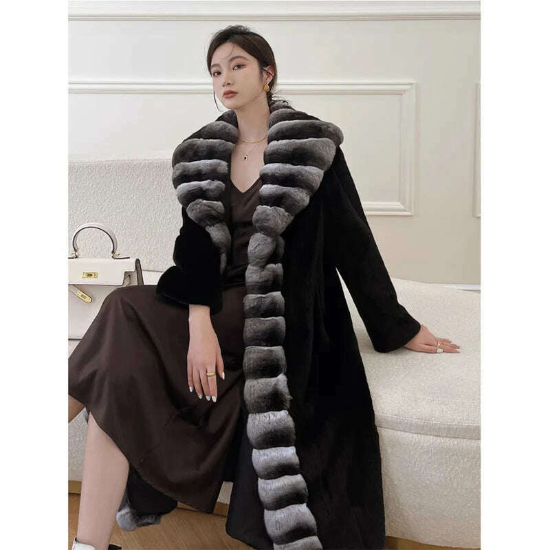 KIMLUD, Women's velvet mink coat long winter warm trench shawl fur coat whole mink, KIMLUD Womens Clothes