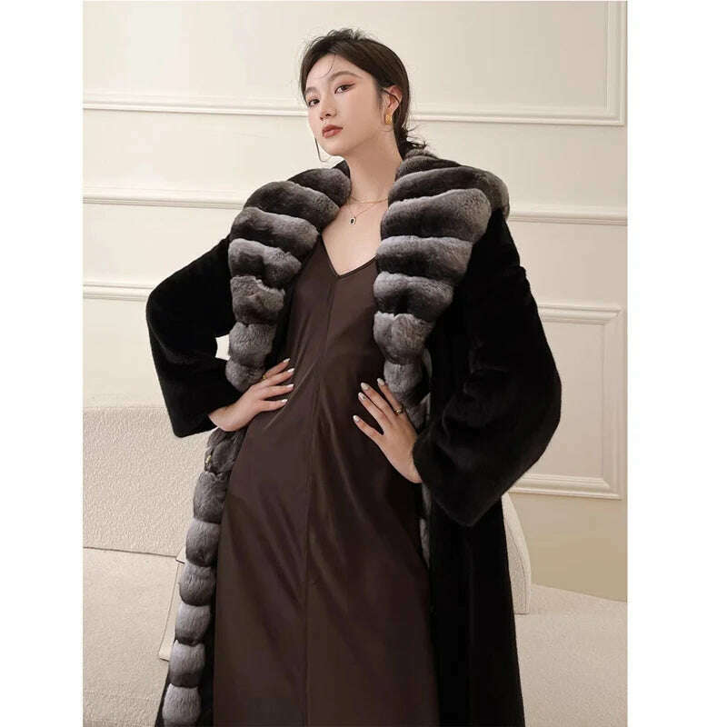 KIMLUD, Women's velvet mink coat long winter warm trench shawl fur coat whole mink, KIMLUD Womens Clothes