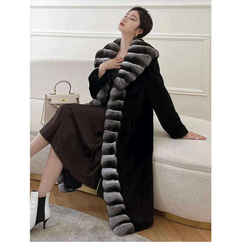KIMLUD, Women's velvet mink coat long winter warm trench shawl fur coat whole mink, KIMLUD Womens Clothes