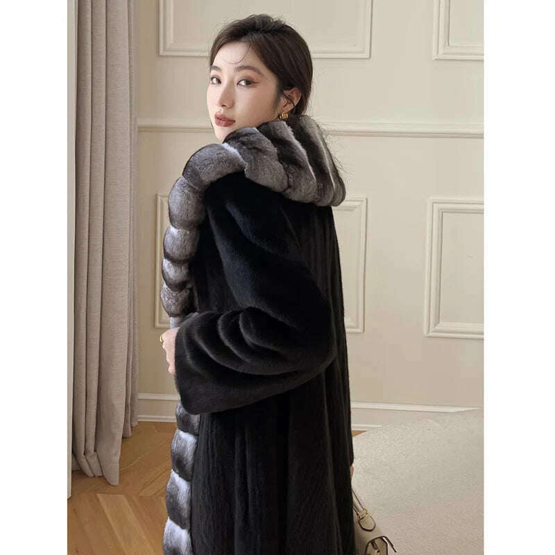 KIMLUD, Women's velvet mink coat long winter warm trench shawl fur coat whole mink, KIMLUD Womens Clothes