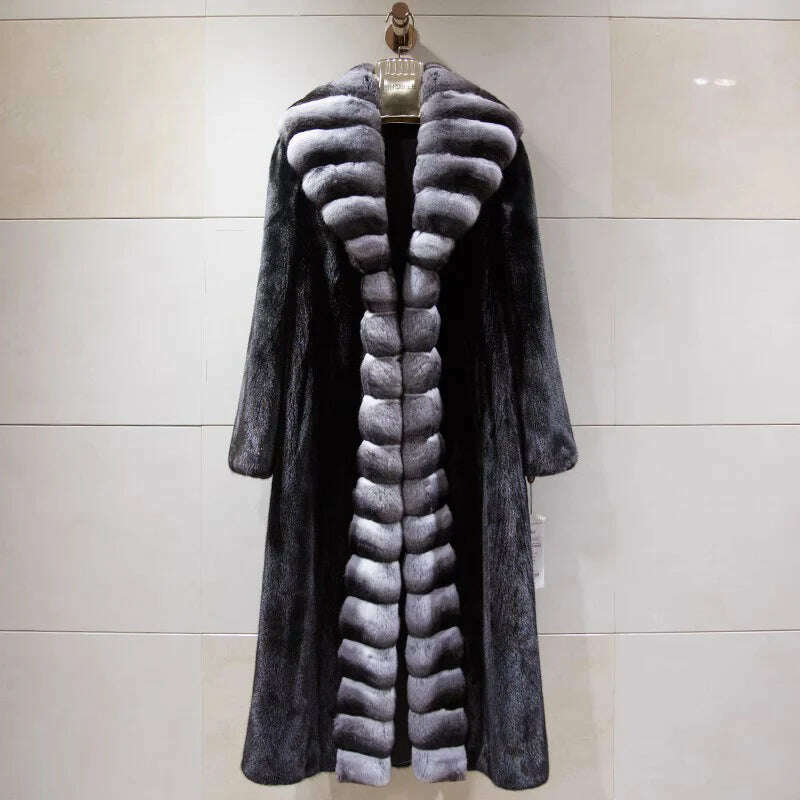 KIMLUD, Women's velvet mink coat long winter warm trench shawl fur coat whole mink, black / 5XL, KIMLUD APPAREL - Womens Clothes