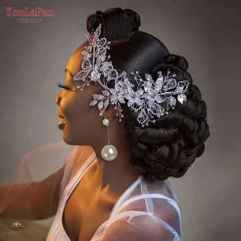 YouLaPan HP282 Wedding Headband Alloy Flower Leaf Hair Tiara Rhinestone Headpiece Bridal Headwear Hair Accessories Head Jewelry - KIMLUD