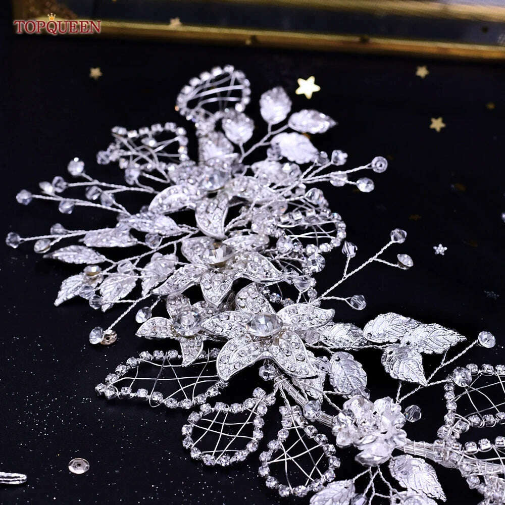 YouLaPan HP282 Wedding Headband Alloy Flower Leaf Hair Tiara Rhinestone Headpiece Bridal Headwear Hair Accessories Head Jewelry - KIMLUD