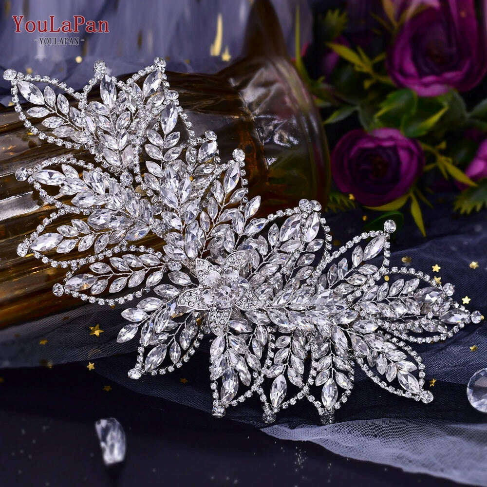 YouLaPan HP282 Wedding Headband Alloy Flower Leaf Hair Tiara Rhinestone Headpiece Bridal Headwear Hair Accessories Head Jewelry - KIMLUD