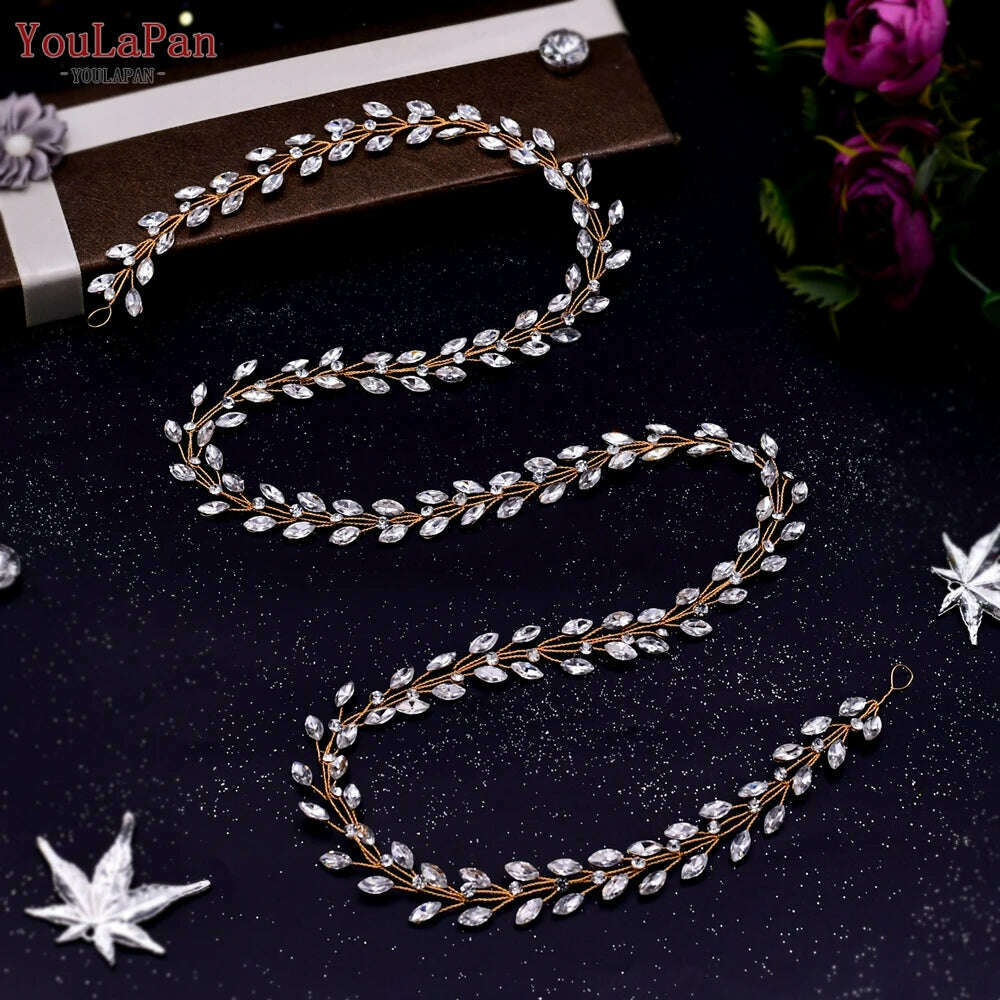 YouLaPan HP282 Wedding Headband Alloy Flower Leaf Hair Tiara Rhinestone Headpiece Bridal Headwear Hair Accessories Head Jewelry - KIMLUD
