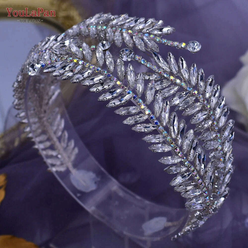 KIMLUD, YouLaPan HP419 Rhinestone Bridal Headband Woman Headpiece Wedding Hair Accessories Bride Hair Tiara and Crown Crystal Headdress, KIMLUD Womens Clothes