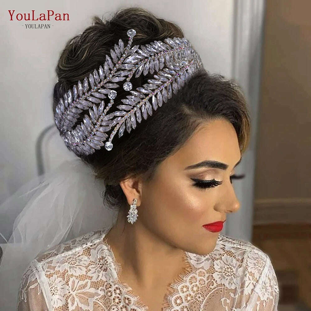 KIMLUD, YouLaPan HP419 Rhinestone Bridal Headband Woman Headpiece Wedding Hair Accessories Bride Hair Tiara and Crown Crystal Headdress, KIMLUD Womens Clothes