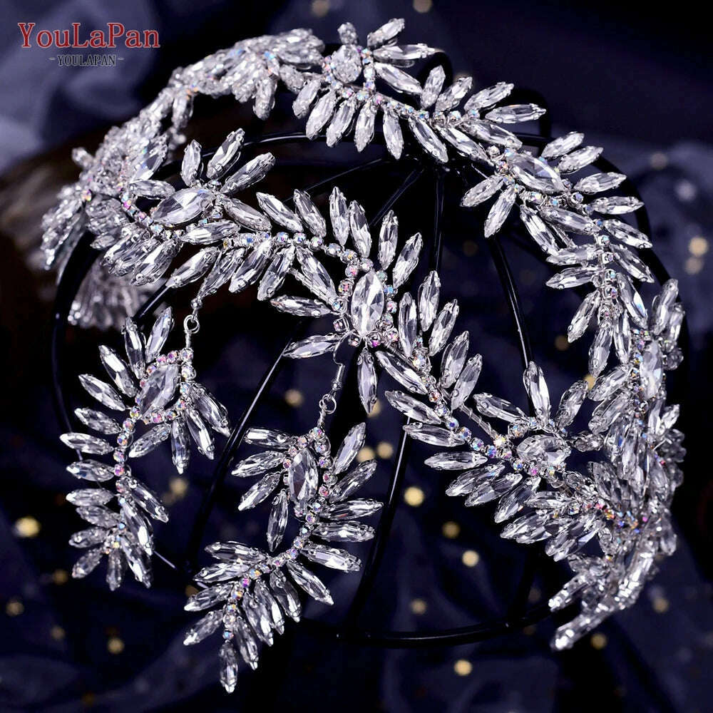 KIMLUD, YouLaPan HP419 Rhinestone Bridal Headband Woman Headpiece Wedding Hair Accessories Bride Hair Tiara and Crown Crystal Headdress, HP407-S one set / Headbands, KIMLUD APPAREL - Womens Clothes