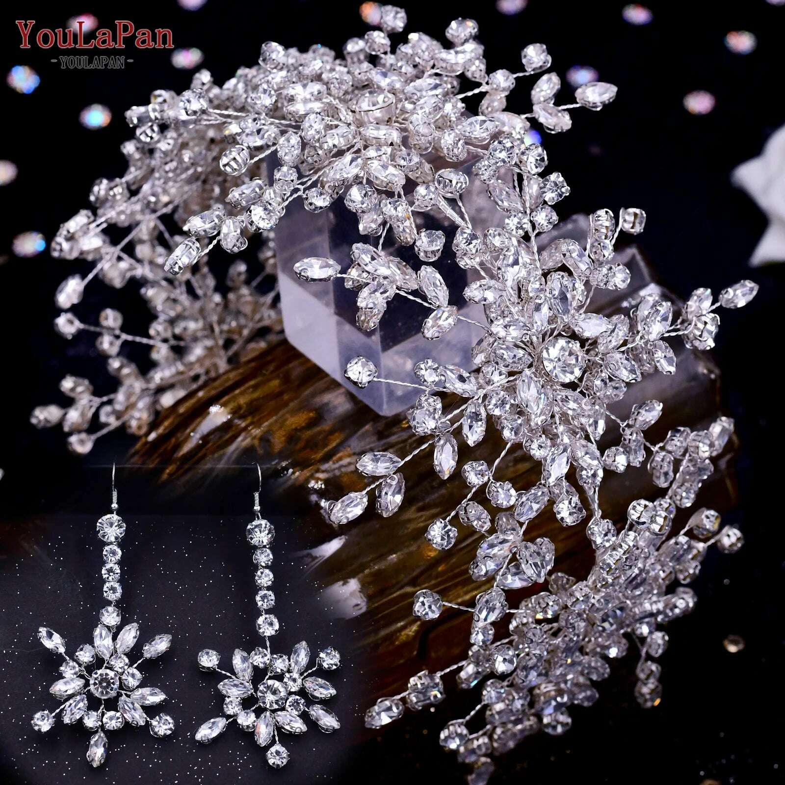 KIMLUD, YouLaPan HP419 Rhinestone Bridal Headband Woman Headpiece Wedding Hair Accessories Bride Hair Tiara and Crown Crystal Headdress, HP389-P one set / Headbands, KIMLUD APPAREL - Womens Clothes
