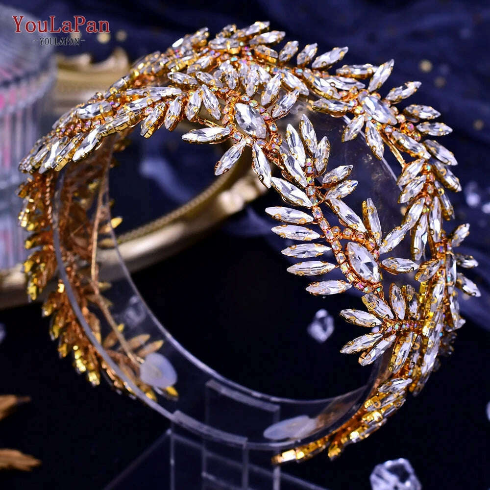 KIMLUD, YouLaPan HP419 Rhinestone Bridal Headband Woman Headpiece Wedding Hair Accessories Bride Hair Tiara and Crown Crystal Headdress, HP407-G / Headbands, KIMLUD APPAREL - Womens Clothes