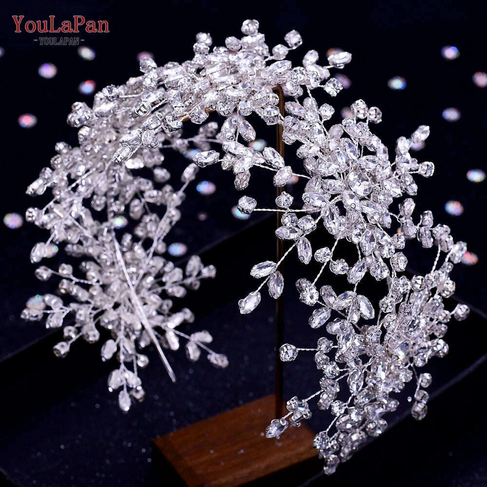 KIMLUD, YouLaPan HP419 Rhinestone Bridal Headband Woman Headpiece Wedding Hair Accessories Bride Hair Tiara and Crown Crystal Headdress, HP389-P / Headbands, KIMLUD APPAREL - Womens Clothes