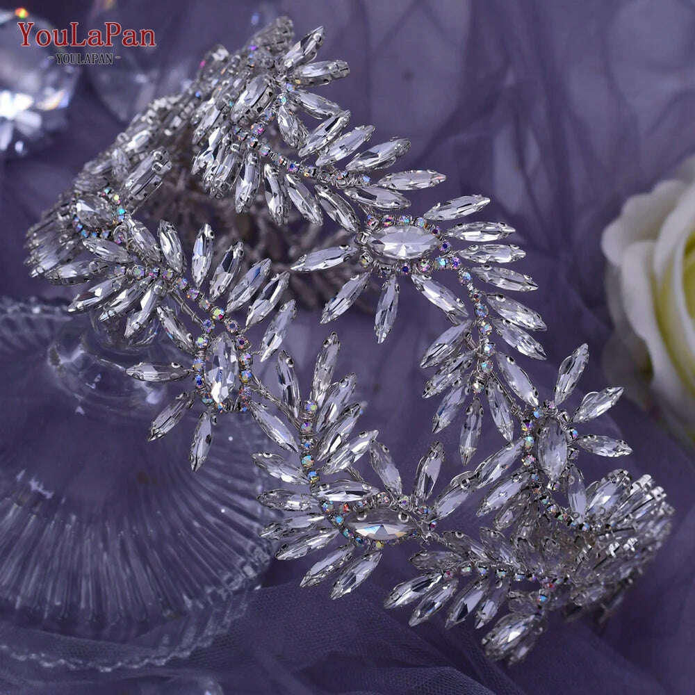 KIMLUD, YouLaPan HP419 Rhinestone Bridal Headband Woman Headpiece Wedding Hair Accessories Bride Hair Tiara and Crown Crystal Headdress, HP407-S / Headbands, KIMLUD APPAREL - Womens Clothes