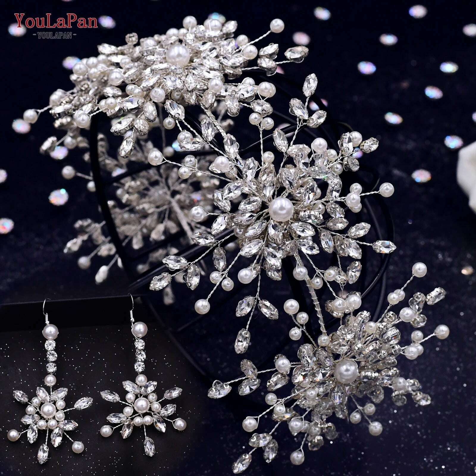 KIMLUD, YouLaPan HP419 Rhinestone Bridal Headband Woman Headpiece Wedding Hair Accessories Bride Hair Tiara and Crown Crystal Headdress, HP389-D one set / Headbands, KIMLUD APPAREL - Womens Clothes