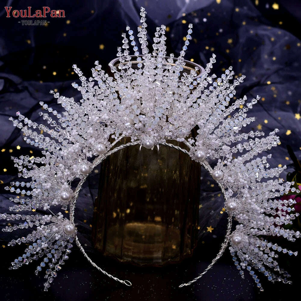 KIMLUD, YouLaPan Trendy Bridal Hair Hoop Colorful Rhinestone Wedding Crown Handmade Bride Tiara Hair Accessories Woman Headband HP193P-C, 399-crown, KIMLUD APPAREL - Womens Clothes