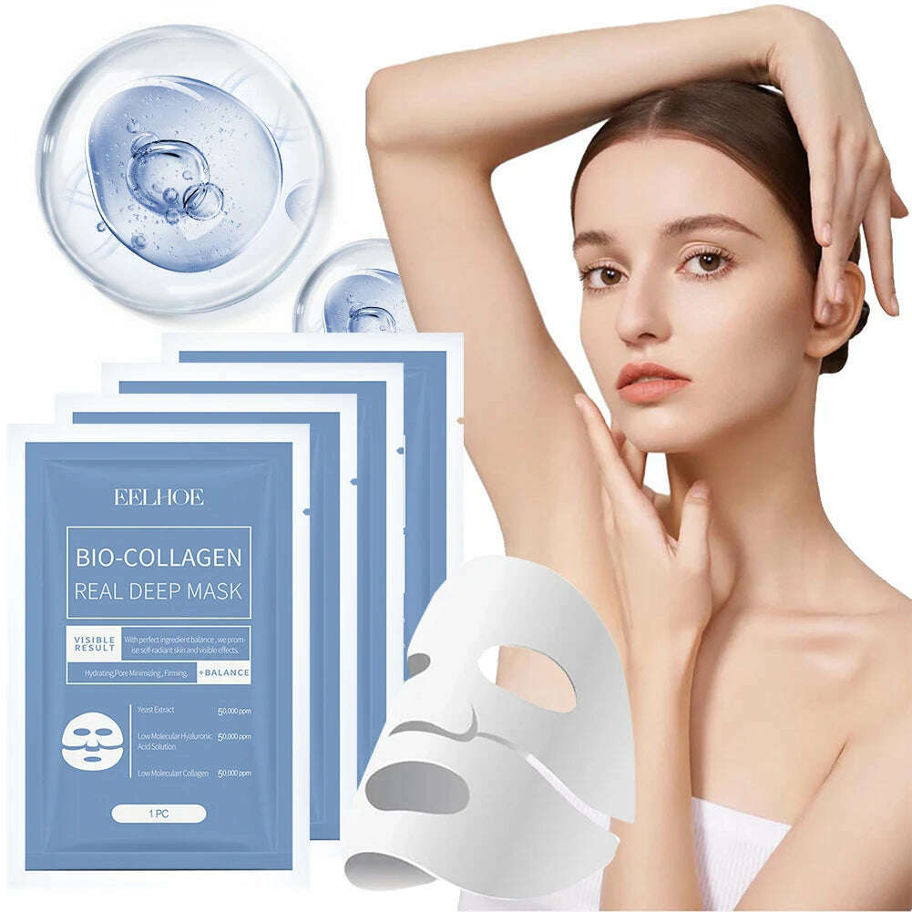 KIMLUD, 1-10pcs Bio-Collagen Real Deep Mask Soluble Collagen Sheet Mask with Hydrolyzed Collagen Moisturizing Face Mask for Skin Care, KIMLUD Womens Clothes