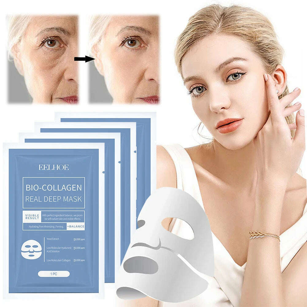 KIMLUD, 1-10pcs Bio-Collagen Real Deep Mask Soluble Collagen Sheet Mask with Hydrolyzed Collagen Moisturizing Face Mask for Skin Care, KIMLUD Womens Clothes