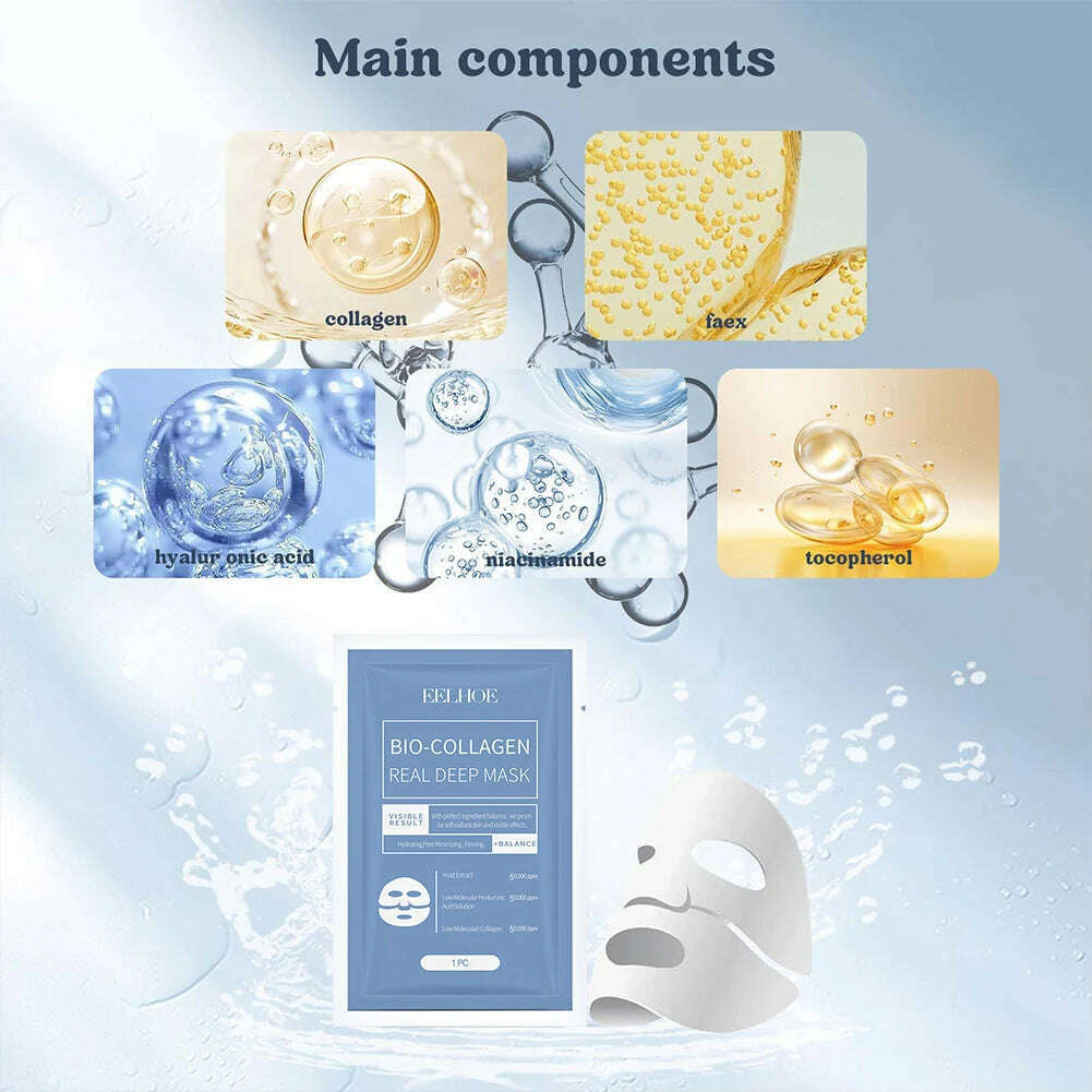 KIMLUD, 1-10pcs Bio-Collagen Real Deep Mask Soluble Collagen Sheet Mask with Hydrolyzed Collagen Moisturizing Face Mask for Skin Care, KIMLUD Womens Clothes