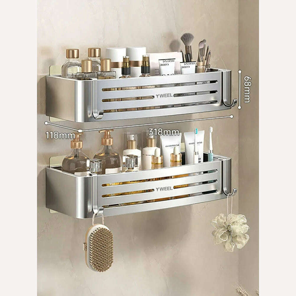 KIMLUD, 1-3 Floors Wall Mounted No Drill Bathroom Shelf Shower Shelf Makeup Organizer Shelf Shampoo Stand Bathroom Accessories, Silver A-2 PCS, KIMLUD APPAREL - Womens Clothes