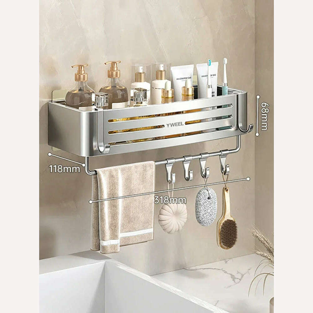 KIMLUD, 1-3 Floors Wall Mounted No Drill Bathroom Shelf Shower Shelf Makeup Organizer Shelf Shampoo Stand Bathroom Accessories, Silver A-1 PC-Hook, KIMLUD APPAREL - Womens Clothes