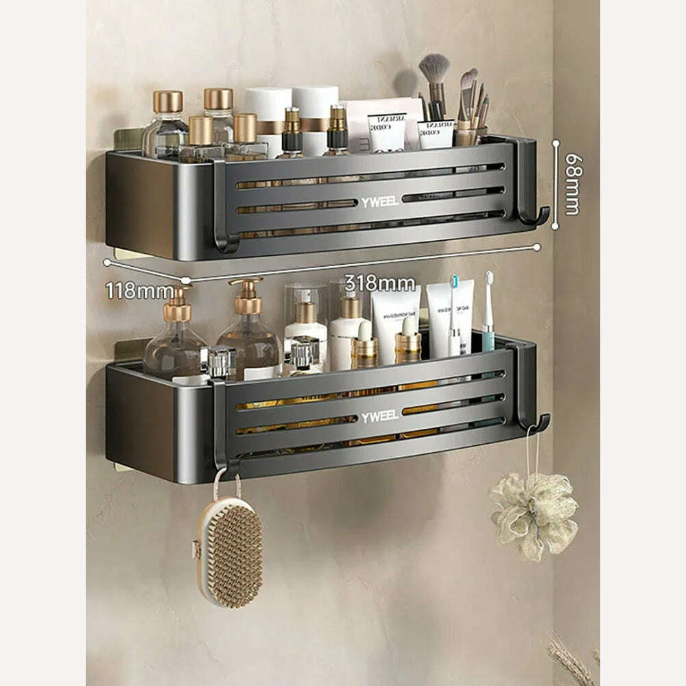 KIMLUD, 1-3 Floors Wall Mounted No Drill Bathroom Shelf Shower Shelf Makeup Organizer Shelf Shampoo Stand Bathroom Accessories, Black A-2 PCS, KIMLUD APPAREL - Womens Clothes