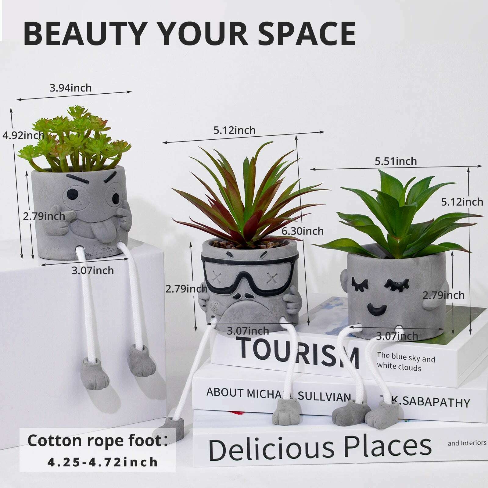 KIMLUD, 1 set of 3 pots of artificial succulent plants, cute hanging leg potted plants, creative artificial succulent plants and potted, KIMLUD Womens Clothes