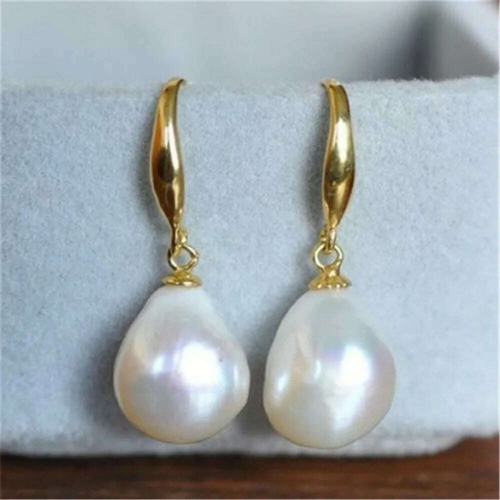 KIMLUD, 10-12mm Natural White Baroque Pearl Earrings 18K Dangle Hook wedding cultured teardrop, Default Title, KIMLUD APPAREL - Womens Clothes