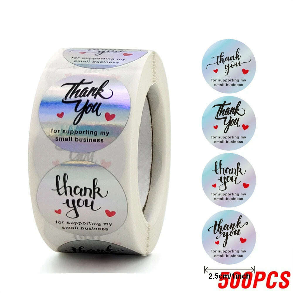 100-500pcs Rainbow Laser Thank You Stickers 1inch Small Business Stickers Adhesive Labels for Boutiques Wrapping Supplies - KIMLUD