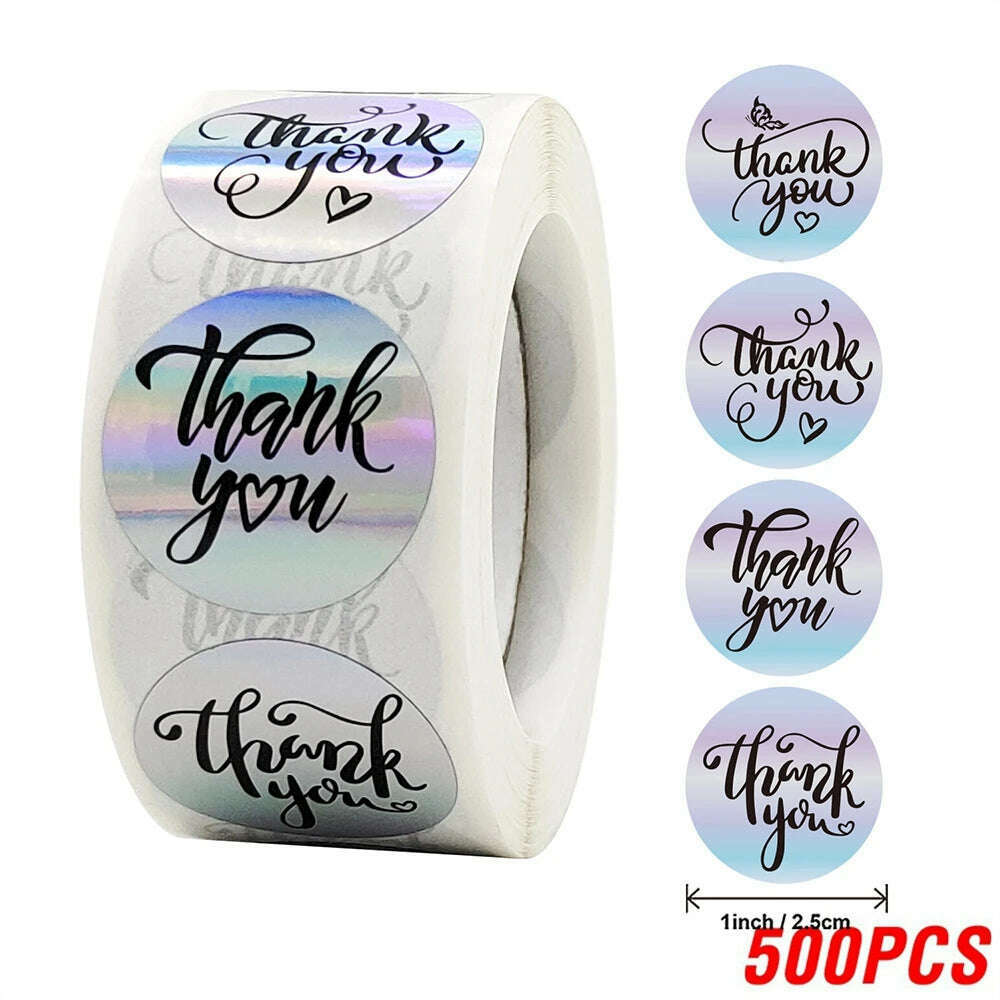 100-500pcs Rainbow Laser Thank You Stickers 1inch Small Business Stickers Adhesive Labels for Boutiques Wrapping Supplies - KIMLUD