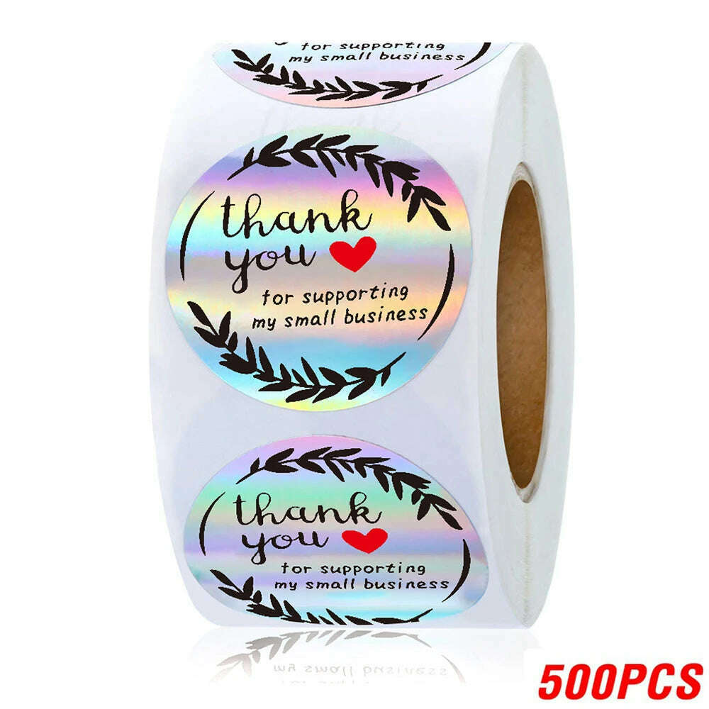 KIMLUD, 100-500pcs Rainbow Laser Thank You Stickers 1inch Small Business Stickers  Adhesive Labels for Boutiques Wrapping Supplies, QY1203-500pcs, KIMLUD APPAREL - Womens Clothes